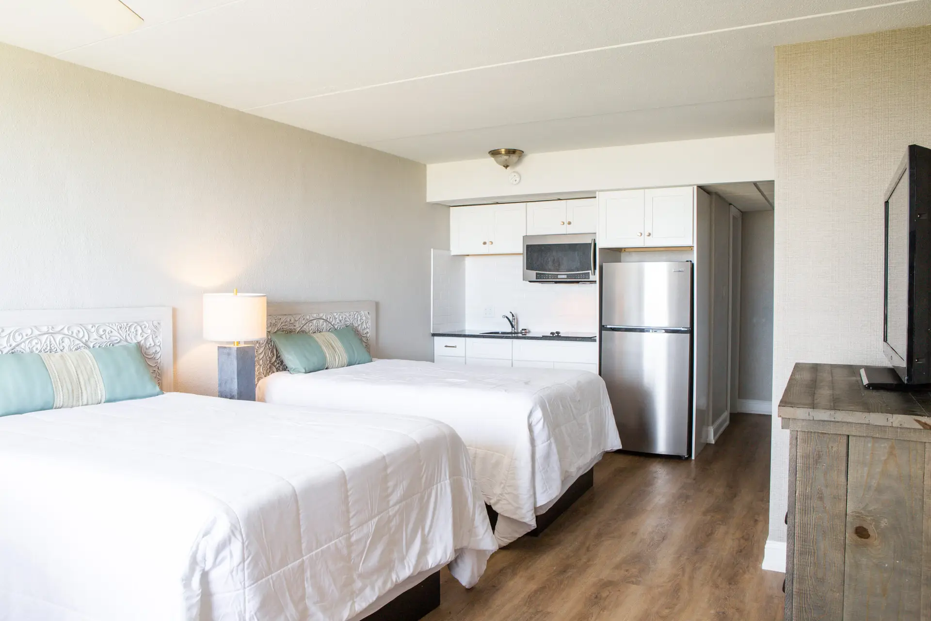 room type b view of the kitchen and sleeping area